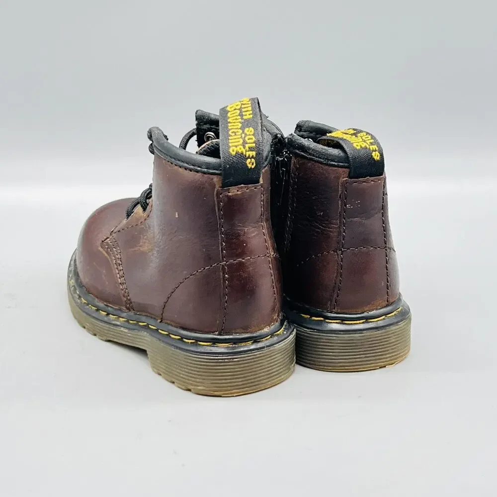 Dr Martens Boots Kids Boys 6 Brown Leather Brooklee Ankle Combat Lace Up Shoes